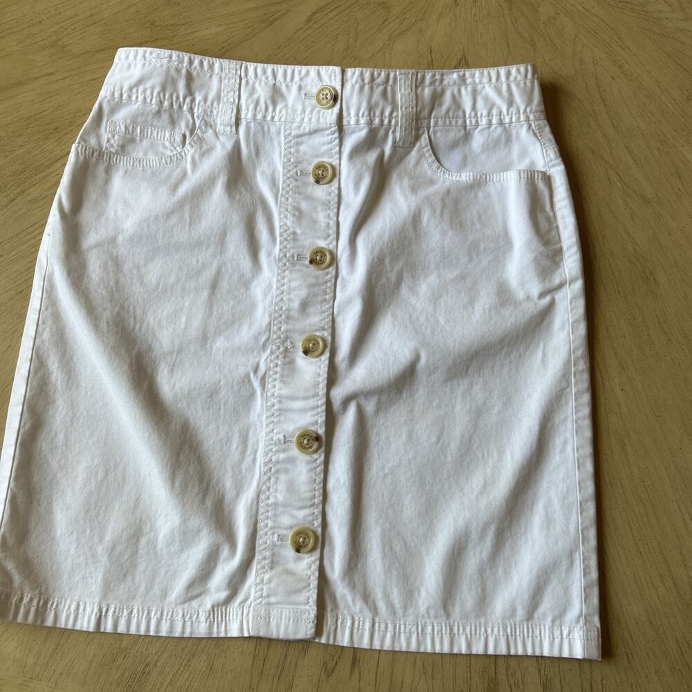 VTG 80s White Midi Skirt W/Buttons Granny Skirt Preppy Sail Mini Pencil Nautical